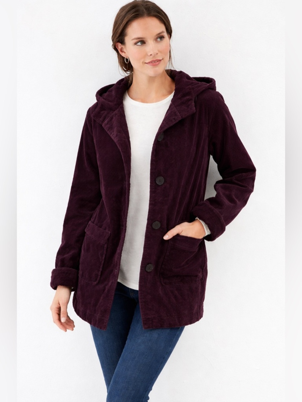 NEW J. Jill Heritage Tumbled Corduroy Hooded Coat Purple Plum XS Women’s jacket